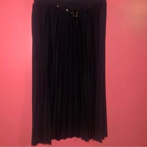 Classic Concepts Black Pleated Belted Midi Skirt Size XL